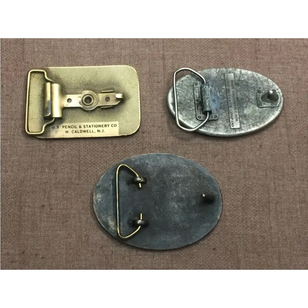 Vintage Lot of 3 Brass Belt Buckles 1970s 1980s Collectible Rare